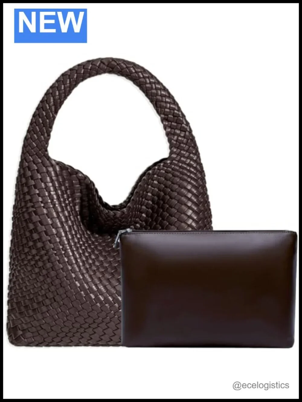 Woven Hobo Tote Bag in Mocha Coffee - Vegan Leather Tote Handbag Women Shoulder